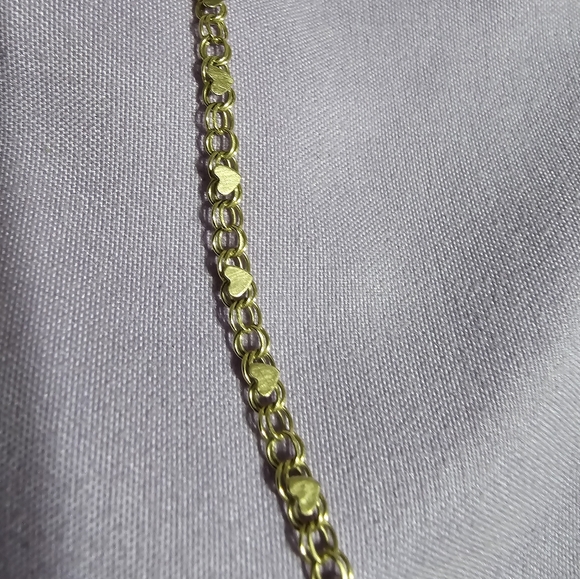 10k Yellow Gold Retro Heart Mirror Bracelet. 8" - Picture 6 of 15